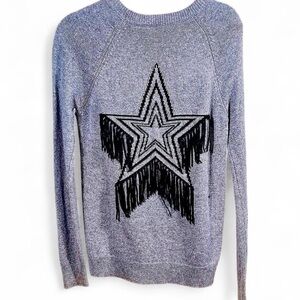Rebecca Minkoff tasseled fringe star wool blend knit pullover sweater gray small